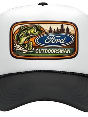 Ford White and Black Trucker Hat with Green Bass Patch